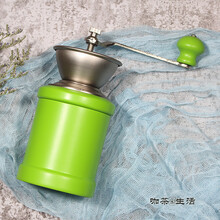 手摇咖啡豆研磨机手摇磨豆机复古手动咖啡研磨机大磨盘铸铁磨心 彩色磨豆机亮绿 加毛刷量勺