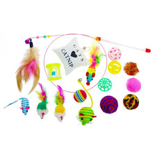 萌嘟星宠 猫咪玩具逗猫棒套装铃铛羽毛仿真老鼠互动解闷宠物用品 16件套