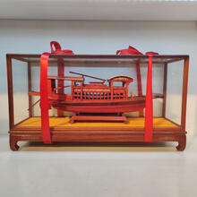 南湖红船模型木质乌篷船摆件浙江嘉兴工艺品手工拼装实船渔船帆船礼品 28型红木玻璃罩