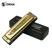 天鹅口琴10孔布鲁斯口琴初学儿童成人入门专业演奏十孔口琴蓝调乐器 金色