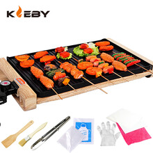 克来比（KLEBY）韩式电烧烤炉家用电烤盘烤肉盘铁板烧无烟烤肉锅烤架室内烤肉机电烤炉 木纹色大号电烤炉适合6-10人
