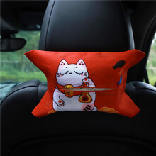 汽车纸巾盒抽车载车用挂式扶手箱创意卡通可爱网红车内饰用品大全 棉麻纸巾抽 红色招财猫