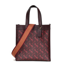 蔻驰 COACH 2021春夏款 奢侈品 女士专柜款涂层帆布配皮FIELD托特包手提单肩斜挎包蔓越莓色 89143 B4RTQ