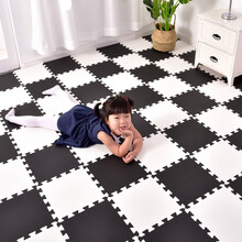 2件打9折 明德地垫PE 泡沫地垫宝宝爬行垫 婴儿爬爬垫 素面纯色十字纹树叶纹加厚拼接垫宝宝垫子 黑+白 十字纹30*30*1.0cm【24片+边条】