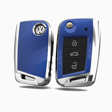 固德 大众途观L钥匙包朗逸plus探岳途岳途昂嘉旅凌渡探歌宝来高尔夫7明锐速派速腾21款车钥匙套扣壳 酷炫款蓝色