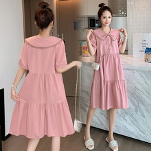 麦士豆孕妇装夏装连衣裙时尚中长款哺乳衣外出产后短袖潮妈长裙夏季新款孕妇裙子 粉色 XL