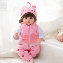 仿真婴儿洋娃娃会说话唱歌的智能软胶陪睡眠公仔玩偶大号感应可爱布娃娃儿童女孩公主玩具礼物 277马甲款粉色 礼盒+小鹿+感应款充电版+换装衣服