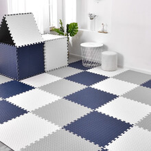 明德Meitoku泡沫地垫PE纯色防滑保护垫爬行垫拼接爬爬垫树叶纹地板垫 白+灰+藏青 树叶纹60*60*1.2cm （9片+18个边条）