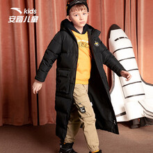 安踏童装 男童羽绒服夏季新款防寒保暖长款儿童加厚外套A35046808 梦幻黑-2 170cm