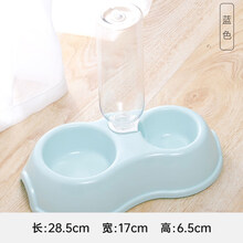 狗盆狗碗猫碗双碗自动饮水食盆狗狗碗猫咪水碗防打翻饭盆宠物用品 塑料自动注水双碗-蓝色 猫狗通用/加厚防摔