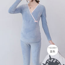 孕妇秋衣秋裤套装产后哺乳睡衣喂奶秋冬装月子服加绒加厚保暖内衣 (1156)蓝色 L