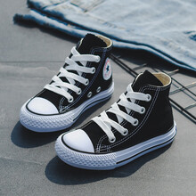 ℂ℘开学季 童鞋尚新季 大牌品质舒适春季新款儿童帆布鞋男女子韩版高帮系带经典休闲板鞋高质量 黑色 36