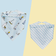 茵秀丽全棉宝宝口水巾婴儿双面按扣三角口水巾领巾围嘴围兜 帆船