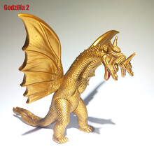 哥斯拉玩具 大号儿童玩具哥斯拉摆件搪胶手办影视Godzilla科幻怪兽动漫模型 中号 金色 三头龙 基多拉 标配
