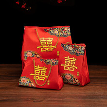 结婚提亲下聘礼超大号礼金袋聘金手提彩礼袋装10万-20万50万以内万元布艺红包 喜事花开-中号【可放13万以内】