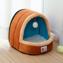 蒙古包宠物窝猫窝小狗狗窝泰迪比熊保暖猫咪睡袋猫房子窝四季通用 简约棕色 L【送毯子+玩具】