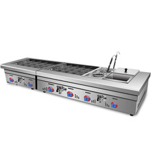 hotkitch 电热格子双缸关东煮机器商用麻辣烫锅小吃设备串串香煮面炉汤池不锈钢电炸锅商用燃气摆摊 40格关东煮+煮面炉+双汤池【燃气款】