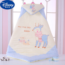 迪士尼（Disney）秋冬0-12个月新生儿包被婴儿抱被初生秋冬季加厚款外出产房包裹被子巾包单纯棉 蓝色吉祥鹿【春夏加厚】-表层纯棉 90x90cm
