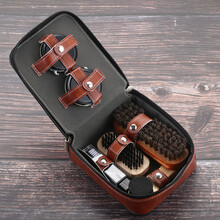 航若皮鞋刷家用黑色鞋油刷鞋套装软毛擦鞋神器马毛刷鞋刷子清洁工具擦鞋布 方形皮盒豪华马毛九件套(三根鞋油+擦鞋手套)