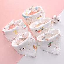 美家贝尔2021春夏新品新疆棉婴儿口水巾8层纱布吐奶巾围嘴全棉吸水口水兜宝宝口水巾新生儿饭兜 十层棉纱三角口水巾-5条 均码