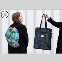 LOQI巴斯奎特包袋涂鸦环保袋艺术轻便购物袋收纳分类袋双肩单肩多用 皇冠和头骨两用包