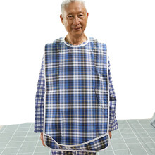真情护理 老人围嘴围兜防水饭兜 防漏用餐饭巾 三层加厚款 蓝色格子45*90（加长）