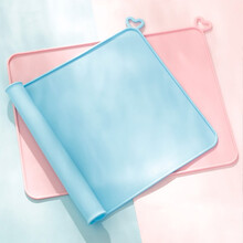 FOOJO儿童小学生硅胶餐桌垫 宝宝防水防滑垫隔热餐垫 学校 幼儿园 便携可折叠 餐布 41.5*31cm蓝色1只