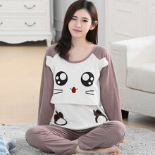 月子服夏季薄款大码孕妇睡衣纯棉哺乳衣产后外出喂奶衣家居服套装 08#小精灵 XXXL