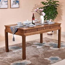 慢象红木家具非洲鸡翅木（学名：非洲崖豆木）餐桌椅组合实木中式仿古长方桌餐厅饭桌带抽屉泡茶桌茶艺桌供桌 长145*宽86*高78cm单桌