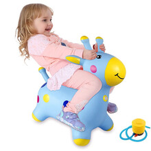 可爱布丁 宝宝玩具跳跳马 音乐摇摇马儿童健身加厚充气小木马户外玩具 蓝色小鹿彩盒带音乐学生日礼物