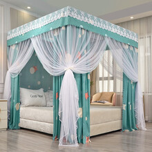 云梦云家纺 遮光床帘蚊帐一体式少女宫廷公主风床幔床帘酒店公寓宿舍床帘遮光蚊帐一体式家用卧室落地纱帐 星光耀（床帘+支架+帐纱） 1.5m宽（5英尺）床（2.0m长）