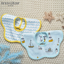 茵秀丽口水巾全棉宝宝花瓣婴儿双面按扣四面口水巾领巾围嘴 海洋 25*25cm