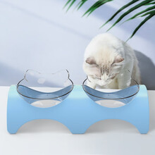 华畜 宠物桥形猫碗双碗自动饮水狗碗狗盆水碗喂食狗狗食盆猫粮饭盆猫咪用品（双碗-蓝色）
