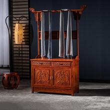 九鲤王府红木家具非洲花梨（学名：刺猬紫檀）实木落地衣帽架带柜带抽中式仿古玄关挂衣架卧室置物架衣服架O 长90*宽37*高170(桌高70)cm