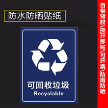 垃圾分类贴纸可回收不可回收垃圾标识垃圾桶分类标识贴纸有害厨余干湿干垃圾标识贴标签危险废物 可回收垃圾贴-深蓝 30x40cm