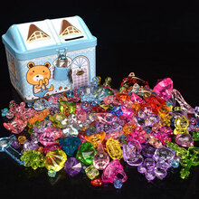 串珠儿童水晶宝石七彩色公主项链手工穿珠子diy手工益智玩具饰品 蓝色房子+大小宝石串珠250克带材料包