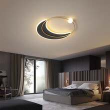 汉宫 北欧房间卧室灯具轻奢月亮简约现代led吸顶灯大气家用书房网红创意灯饰 黑金色/50*4.5cm/无极调光36W