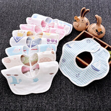 婴儿口水巾口水兜新生儿防口水巾纱布围嘴片按扣围兜6层全棉纱布360度旋转 女宝宝（五个装）