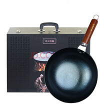 厨正堂正宗章丘铁锅 不粘锅炒锅 纯手工老式家用炒菜锅镜面锅手打无涂层 木把32cm鱼鳞蓝锅（带3件套）礼盒装