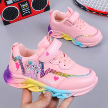 小孩子小朋友小学生穿的女童单网发光运动鞋儿童亮光小孩宝宝闪灯炫彩公主鞋秋冬棉鞋 粉色单鞋 23码【内长14.4厘米】