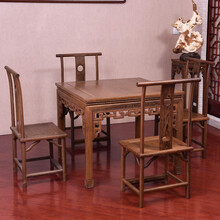 慢象红木家具非洲鸡翅木（学名：非洲崖豆木）餐桌椅组合  全实木八仙桌四方中式棋牌桌家用八仙桌正方形 灯挂椅五件套