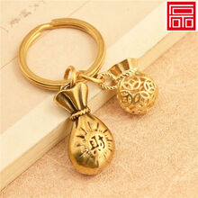 手工中国风纯黄铜福袋挂件金钱袋钥匙扣挂饰吊坠进宝生日礼物 财富袋+金钱袋子