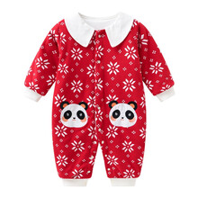 班杰威尔（BANJVALL）婴儿连体衣保暖婴儿衣服秋冬加厚夹棉衣服男女宝宝冬装新生儿哈衣棉衣爬服 加厚雪花熊猫棉衣红色 66码