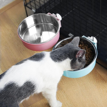 贝尼熊 猫碗 狗食盆 狗狗喝水盆挂式饮水器慢食碗狗笼子挂碗宠物外出水壶狗碗 不锈钢挂碗配狗笼子小号1只颜色随机