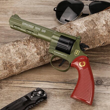 新款全金属合金左轮砸纸子咂炮枪砸纸炮枪玩具合金材质80.90后儿时怀旧复古左轮枪玩具 全合金军绿色
