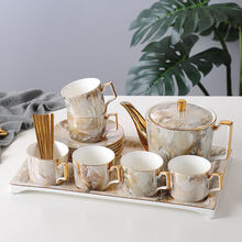 帝狼（DILANG）高档ins英式下午茶茶具套装欧式小咖啡具咖啡杯套装北欧轻奢家用 大理石纹14件6杯装 15件