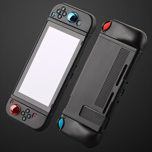 丸图 任天堂switch保护壳纯色软壳ns配件分体彩壳保护套液态硅胶手柄外壳周边配件套装全收纳包盒子 switch液态硅胶油软壳炭黑色+黑色猫爪