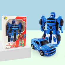 变形金刚迷你小汽车机器人 儿童变形机器人变形玩具金钢汽车模型惯性滑行撞击儿童变形车机器人男孩礼物 一步变形车(蓝色)