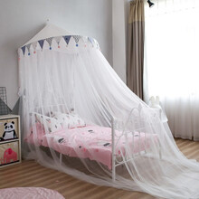 小斑鸠 儿童帐篷蚊帐 ins公主风圆顶床幔免安装 男女孩儿童床蚊帐 小号经典白（毛球款） 适用1.2米床 送星星灯串