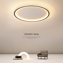 尚达现代简约个性卧室灯圆形吸顶灯led现代北欧ins家用阳台灯书房灯主卧次卧灯饰三色可调书房灯具 (黑框)-40CM-三色-50瓦